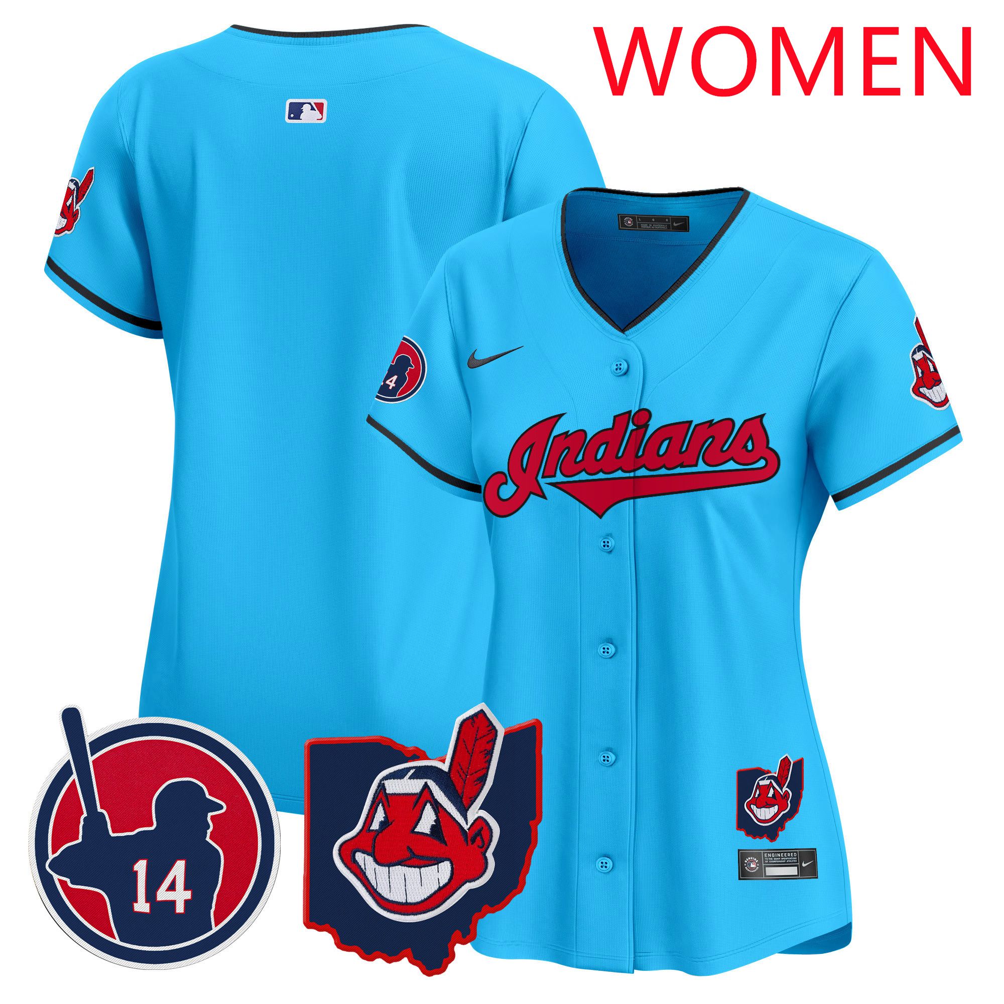 Women Cleveland Indians Blank Light Blue Nike 2025 Patch Vapor Premier Limited MLB Jersey